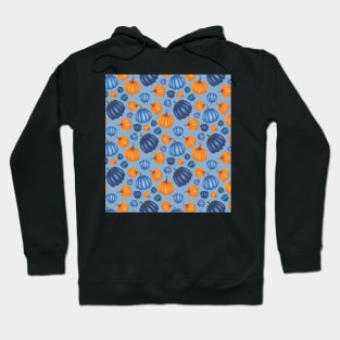 Pretty Orange & Blue Pumpkin Pattern on a Blue Background Hoodie